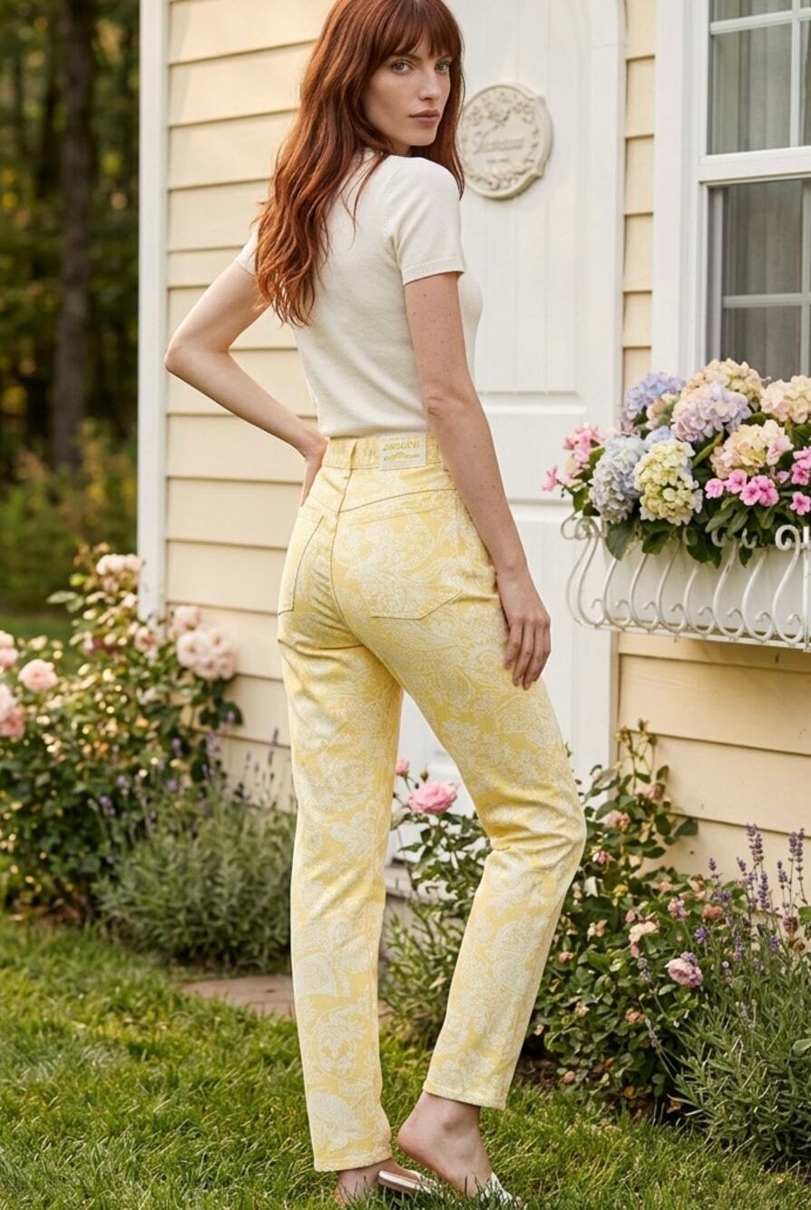 VTG 80s Butter Yellow Jordache Jeans Womens 9L NWT Floral Coquette Cottagecore